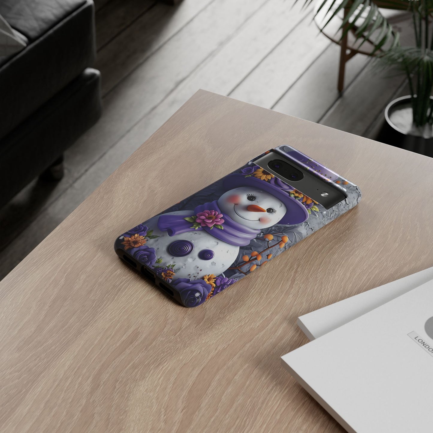 Cheerful Snowman With Colorful Floral Hat And Scarf phone case design