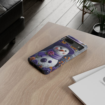 Cheerful Snowman With Colorful Floral Hat And Scarf phone case design