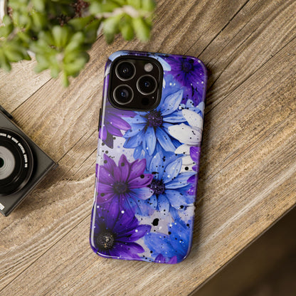 Blue & Purple Floral Splash Mobile Cover – Elegant Artistic Flowers