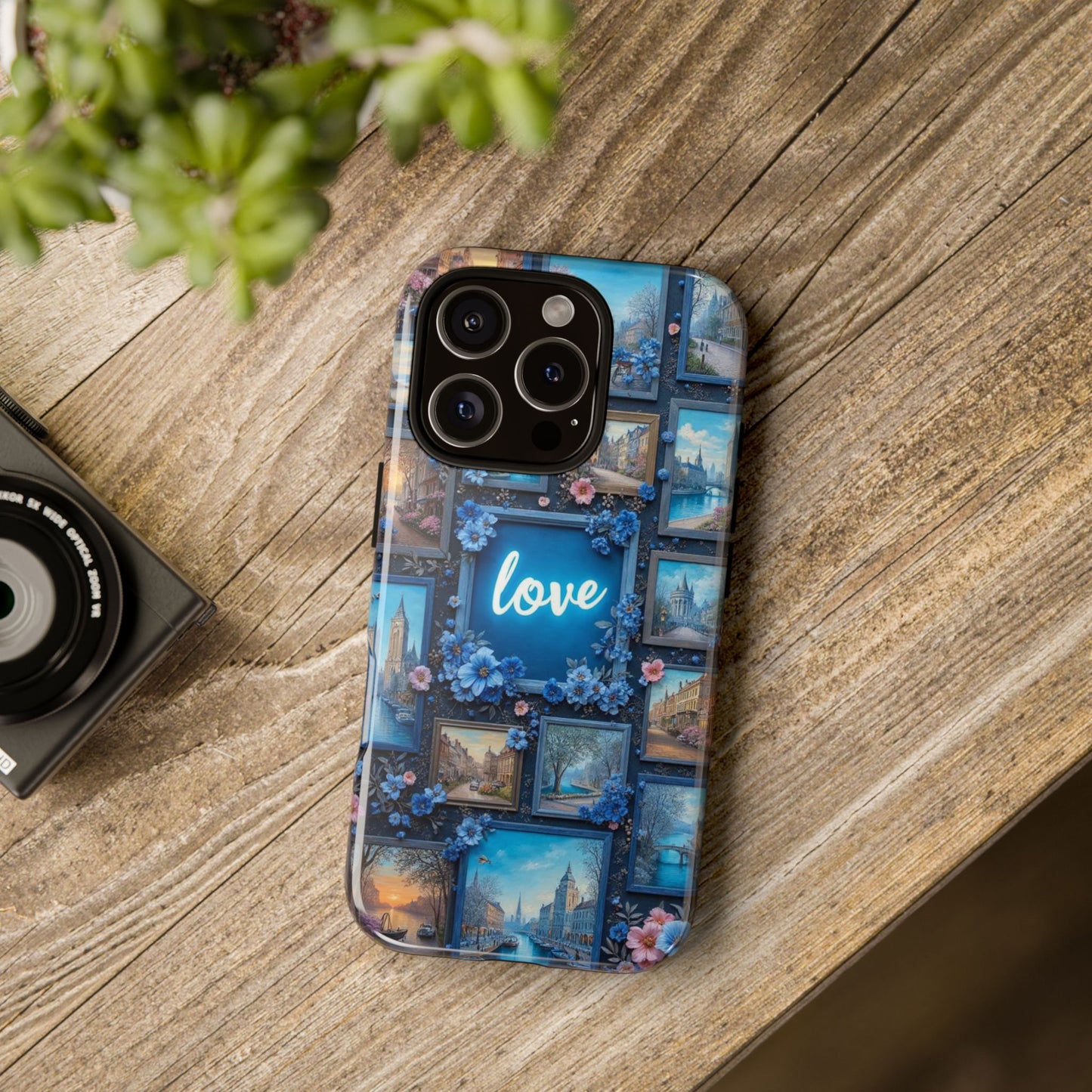 Blue Floral Love Frame Phone Case