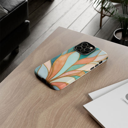 Geometric Leaves: Teal, Peach, and Gold Harmony