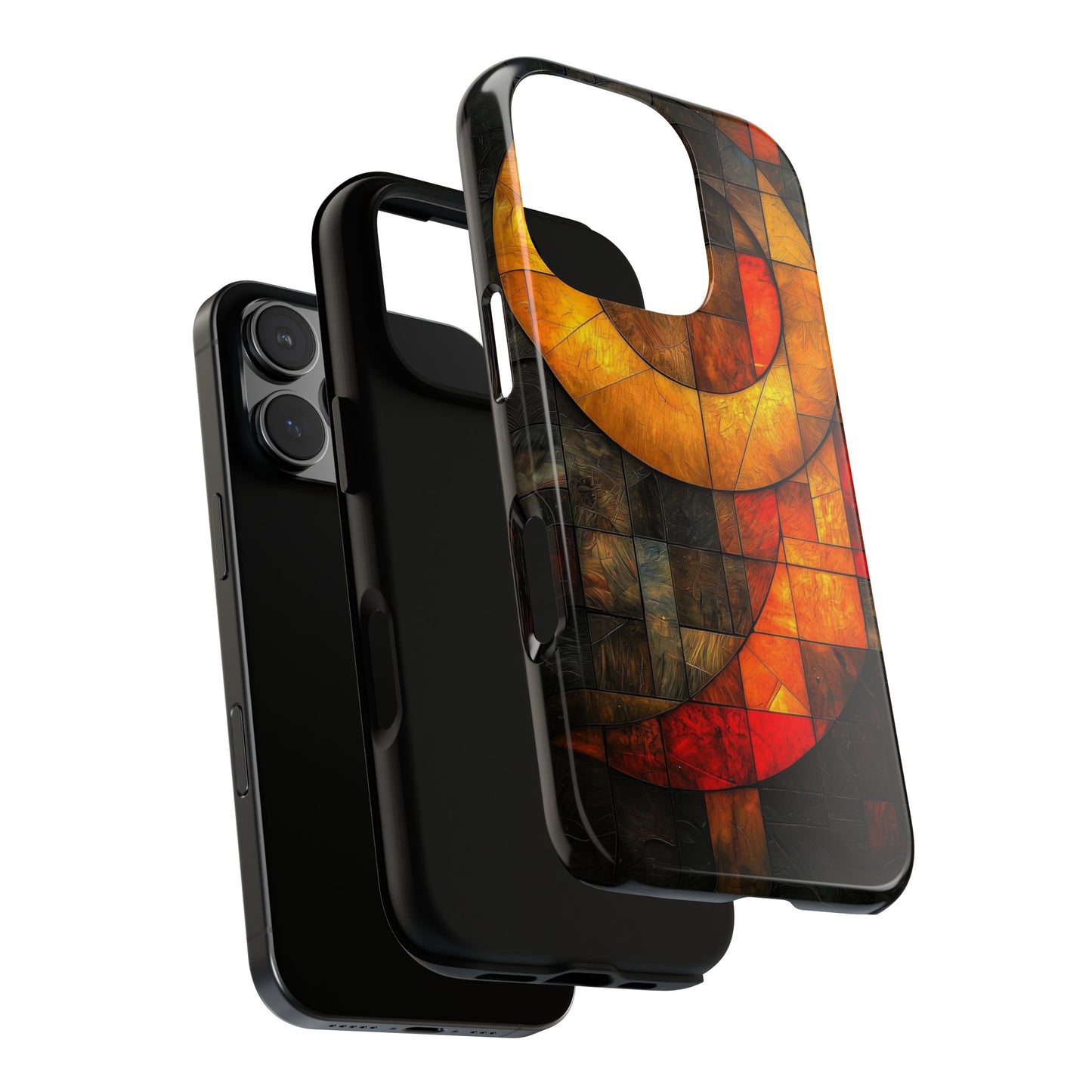 Inferno Spiral – Geometric Stained Glass Art Phone Case for iPhone, Samsung & Pixel