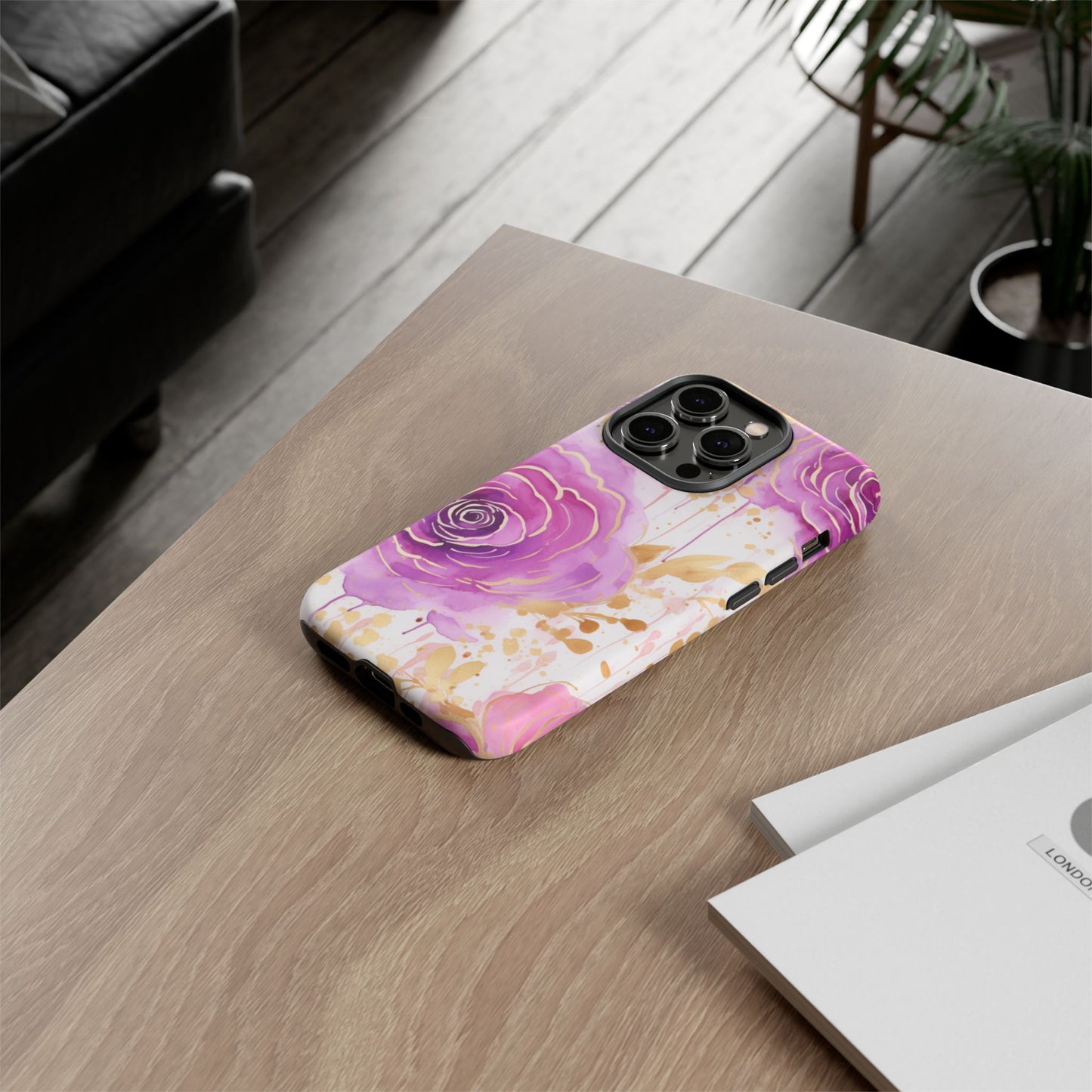 Elegant Purple-Gold Watercolor Rose Mobile Case
