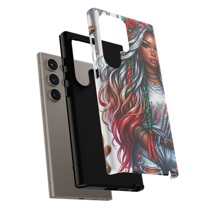 Festive Boho Queen – Holiday Glow & Candy Cane Braids Mobile Cover