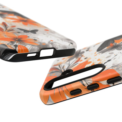 Bold Butterfly & Floral Splash Mobile Cover – Black & Orange Aesthetic