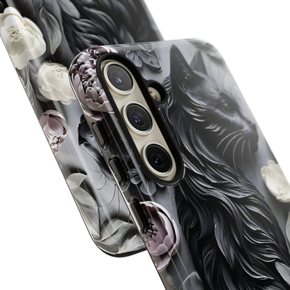 Intricate Bas-Relief Sculpture Of Black Cat Among Flowers phone case design