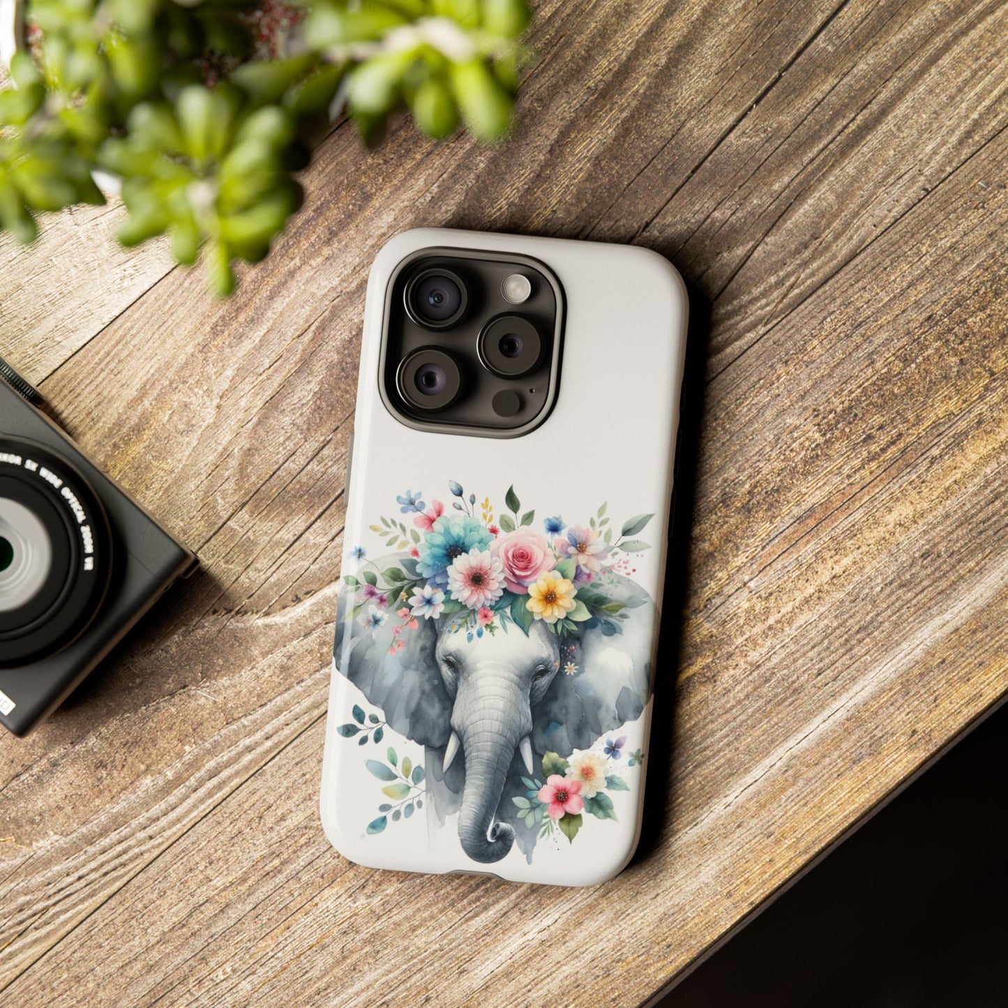 Floral Crown Elephant Mobile Cover – Elegant Watercolor Art