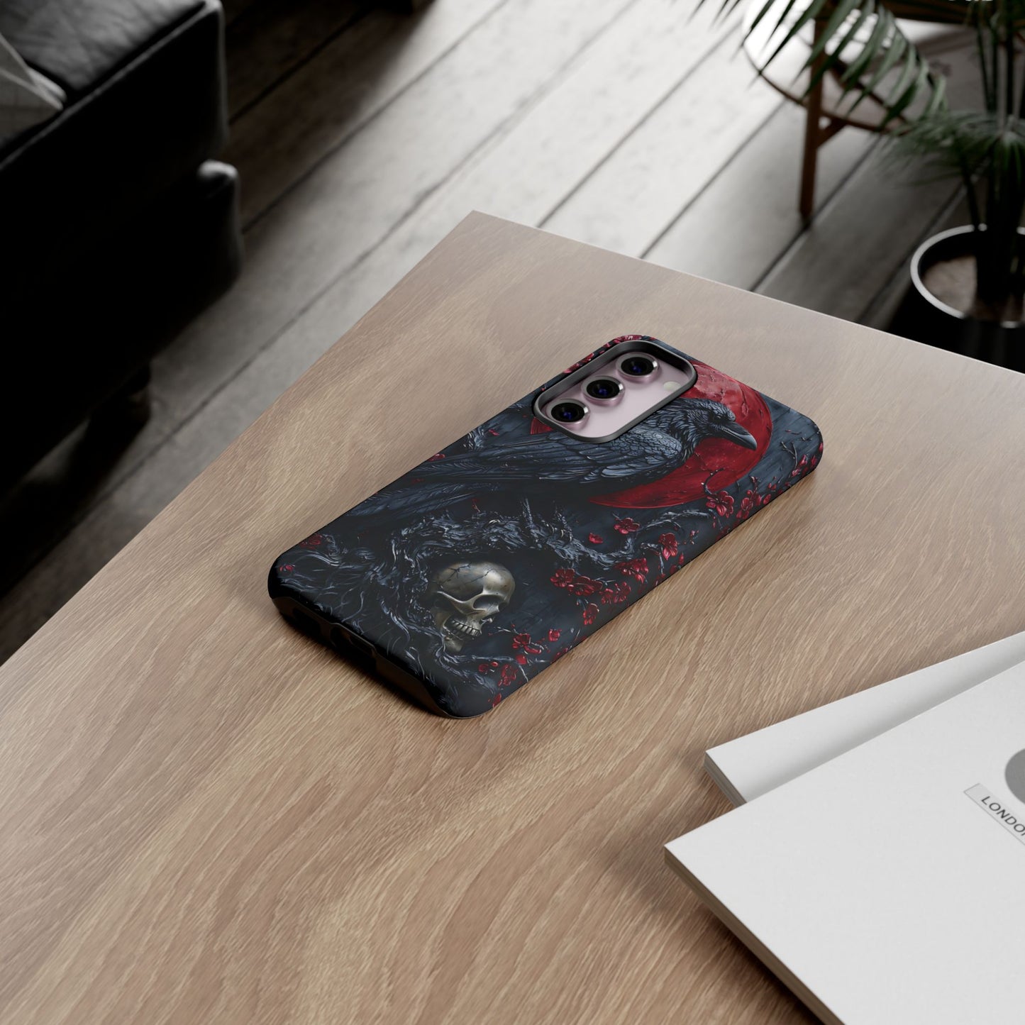 Gothic Sculpture Of Raven On Charcoal Tree Branch phone case design