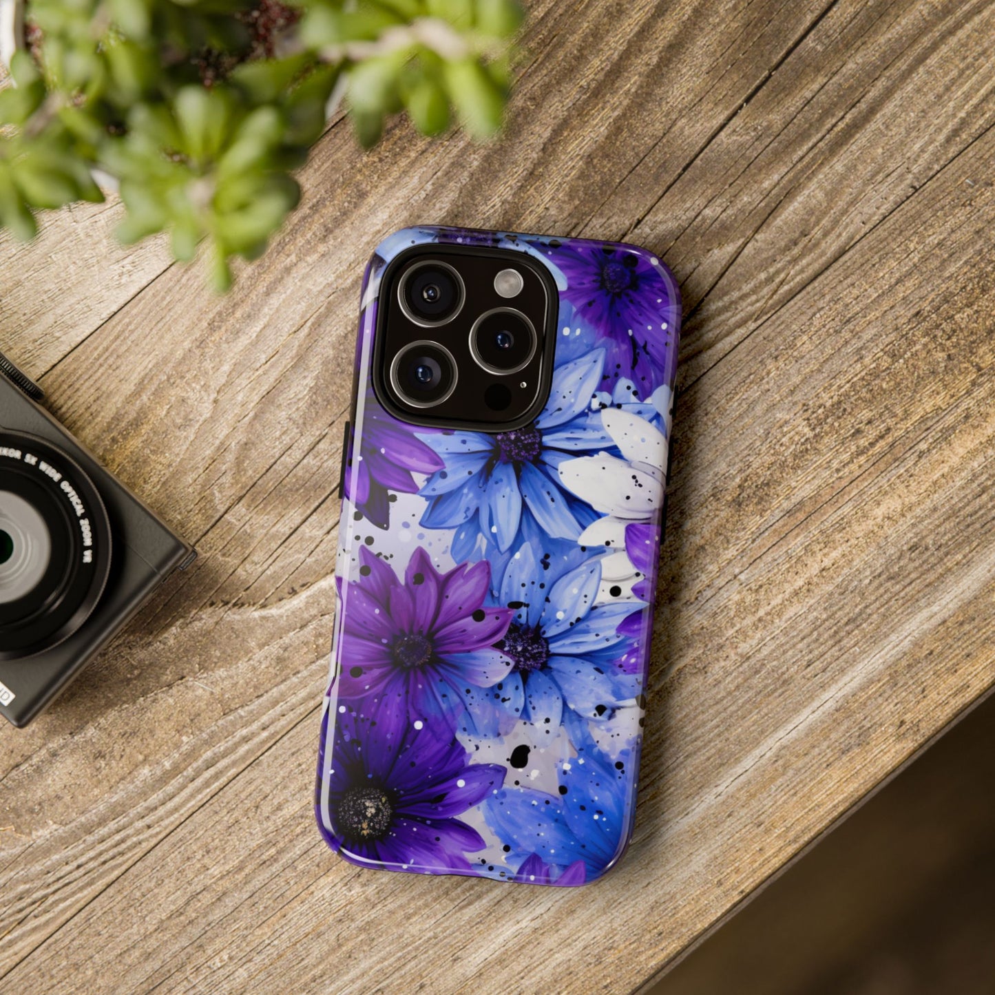 Blue & Purple Floral Splash Mobile Cover – Elegant Artistic Flowers