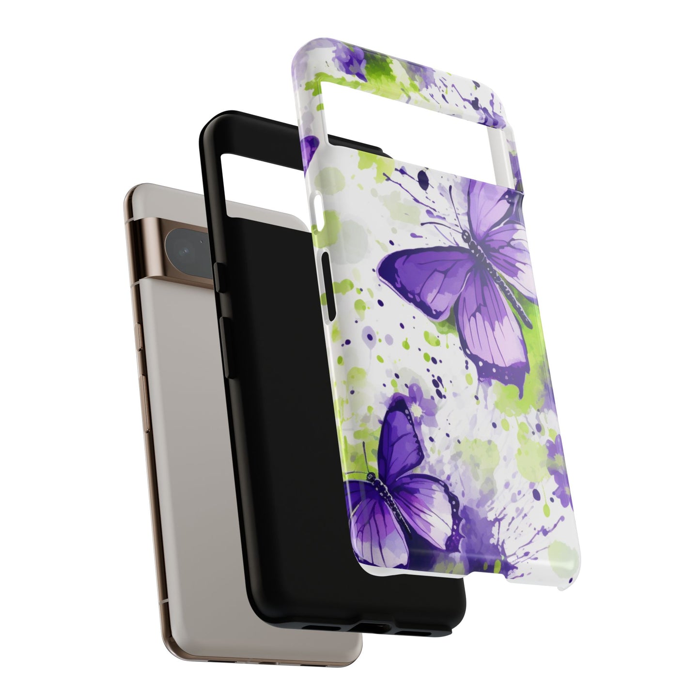 Vibrant Purple Butterfly Splash Mobile Cover – Artistic Green & Violet Aesthetic
