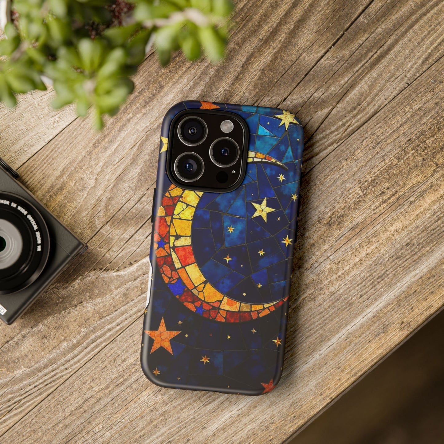 Celestial Crescent: Vibrant Moon and Stars Phone Case