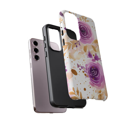 Purple Bloom Watercolor Mobile Case – Artistic Elegance in Gold & Lilac