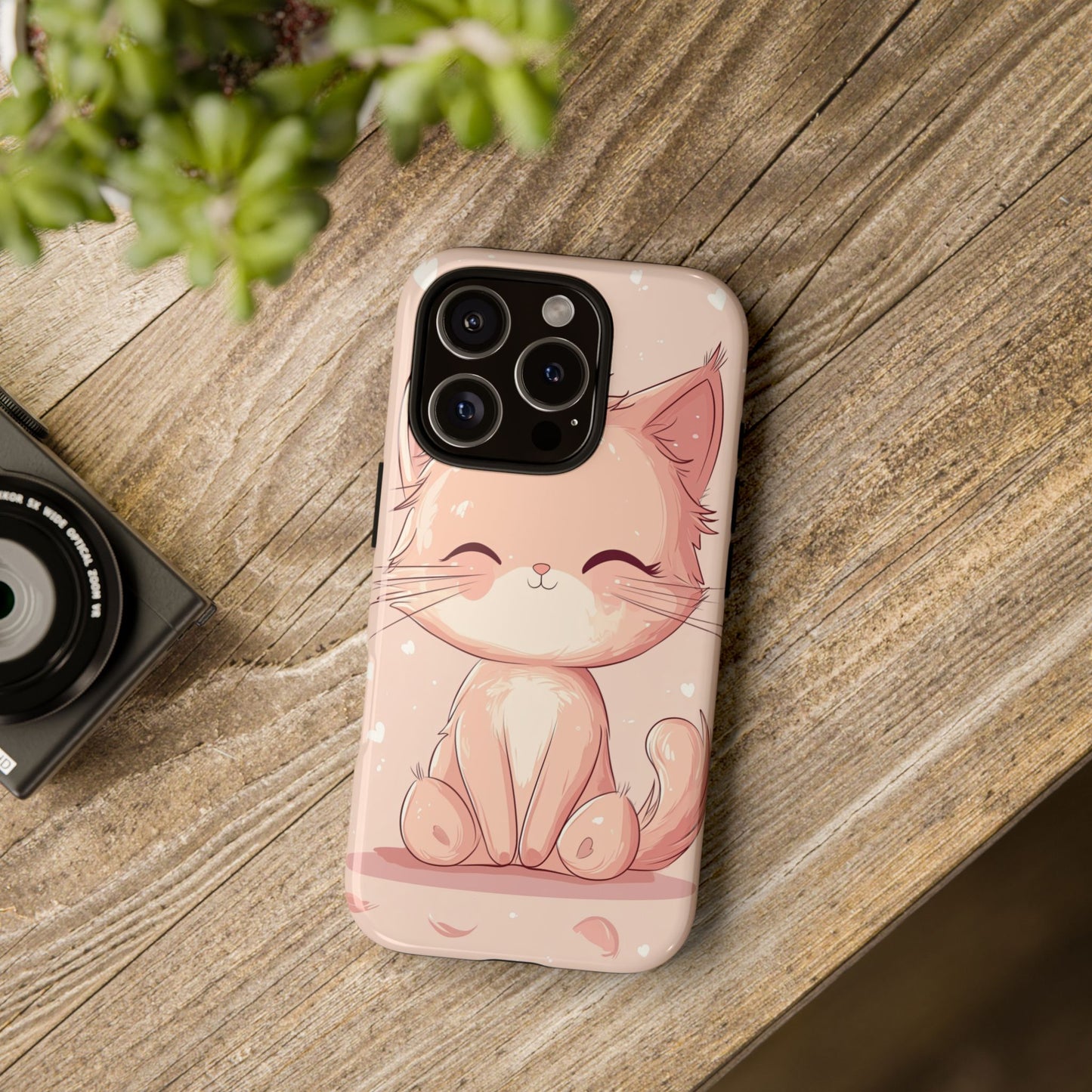 Kawaii Blush Kitty – Chibi Anime Cat Phone Case for iPhone, Samsung & Pixel