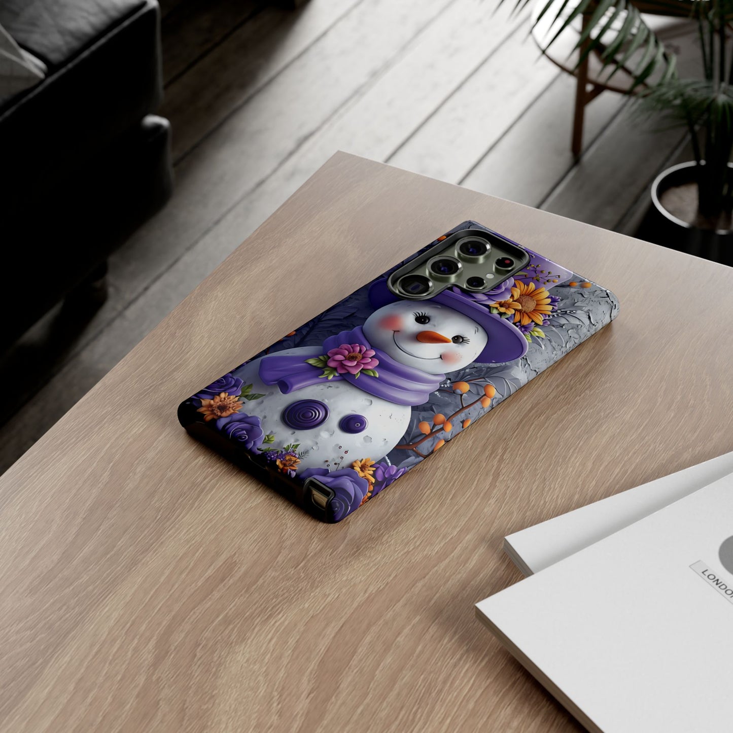 Cheerful Snowman With Colorful Floral Hat And Scarf phone case design