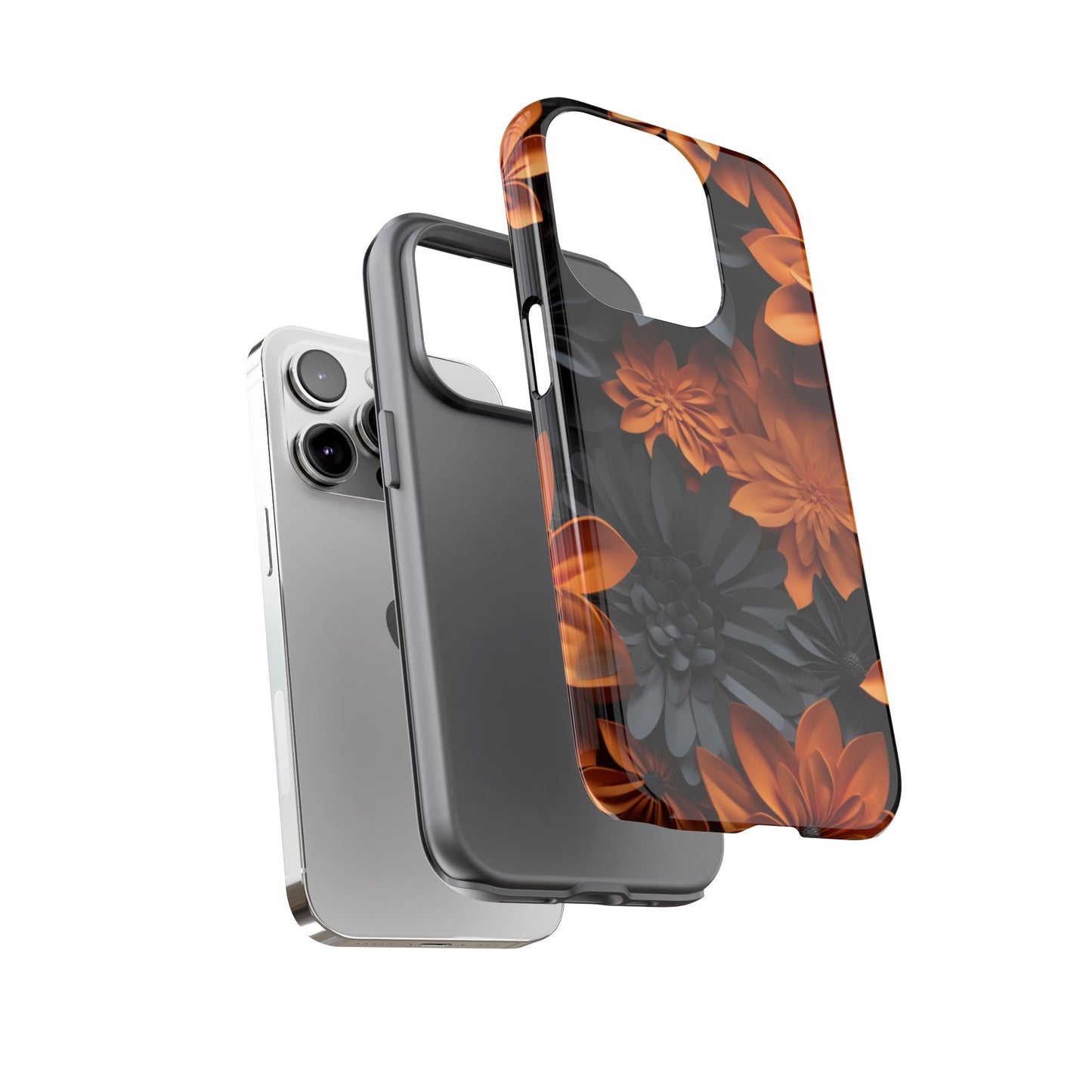Orange & Black 3D Floral Mobile Case