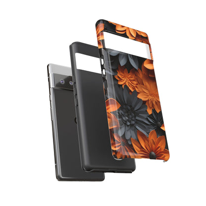 Orange & Black 3D Floral Mobile Case