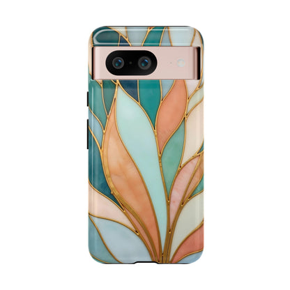 Geometric Leaves: Teal, Peach, and Gold Harmony