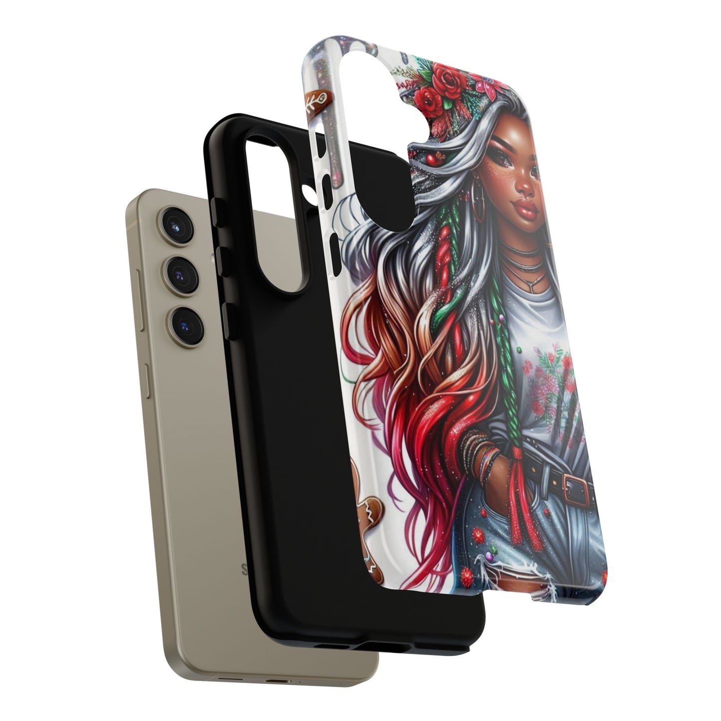 Festive Boho Queen – Holiday Glow & Candy Cane Braids Mobile Cover