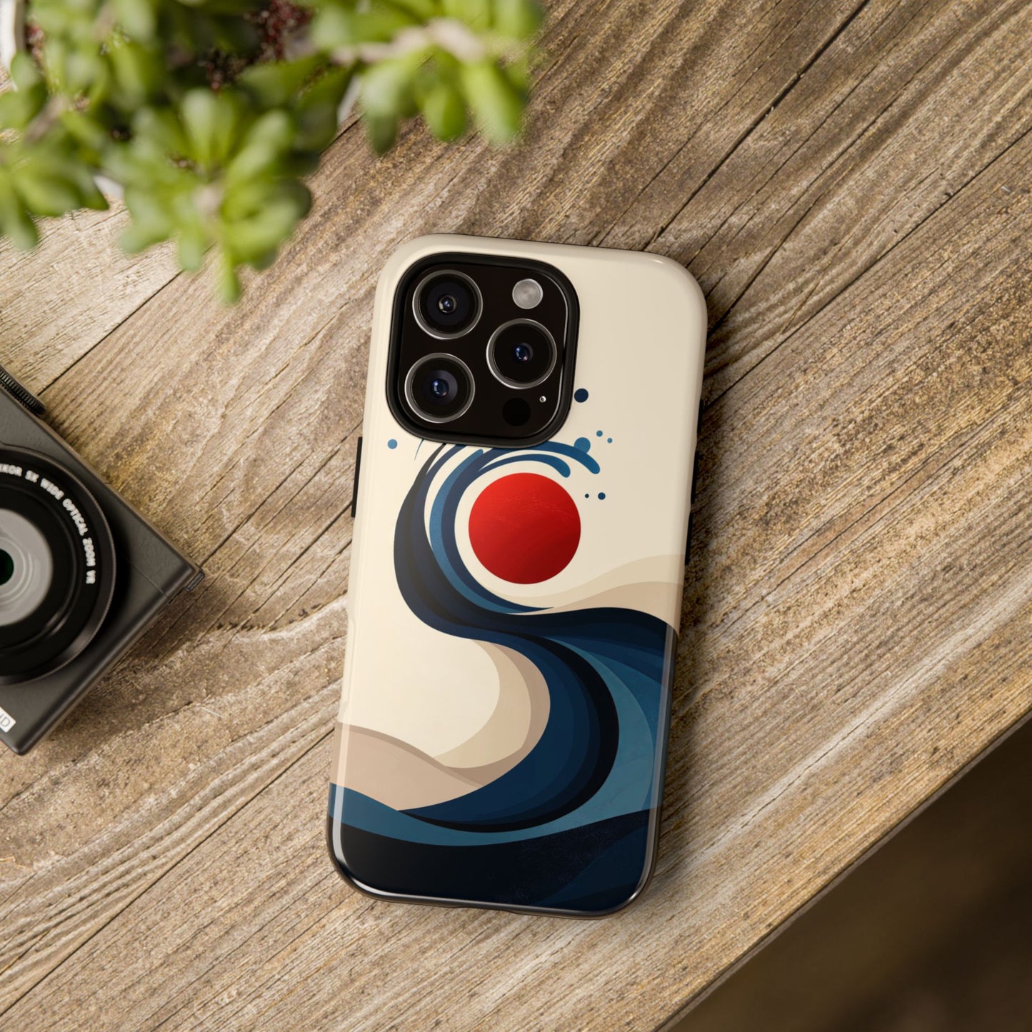 Red Sun Wave – Minimalist Abstract Ocean Case for iPhone, Google Pixel, Samsung