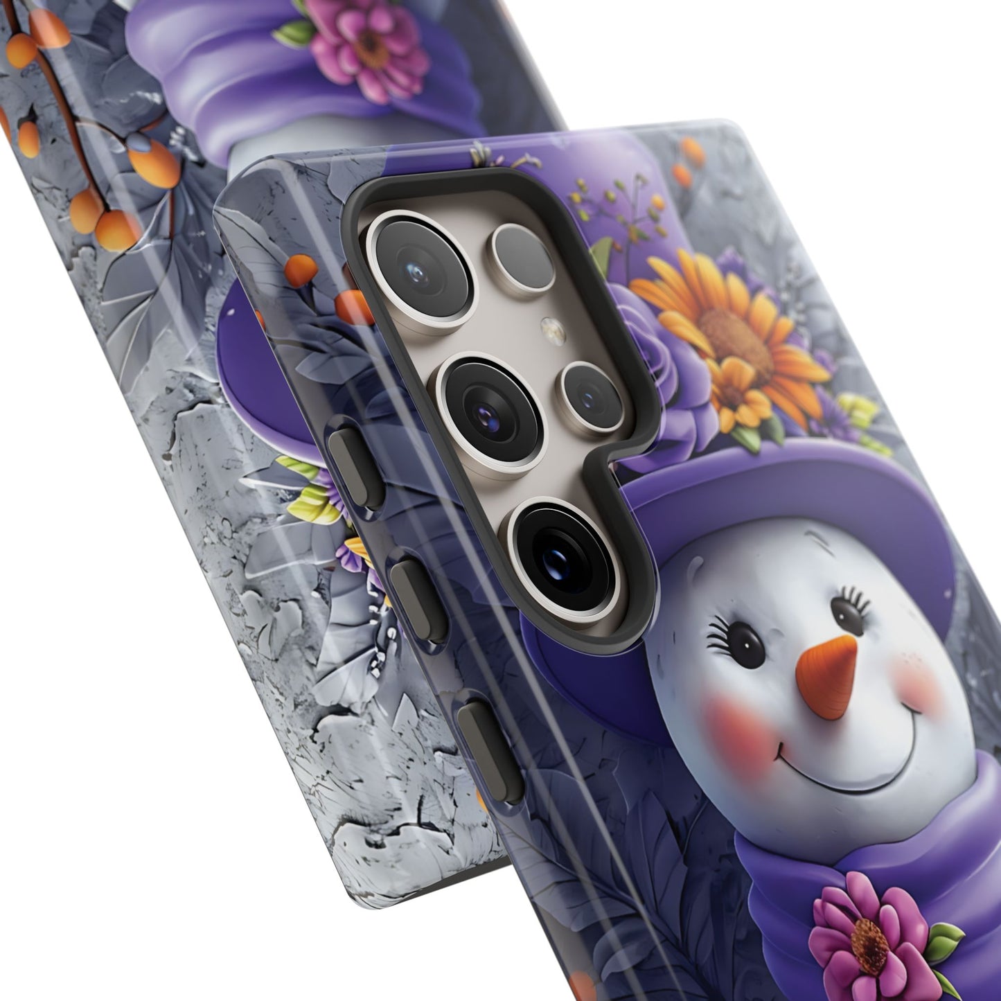 Cheerful Snowman With Colorful Floral Hat And Scarf phone case design