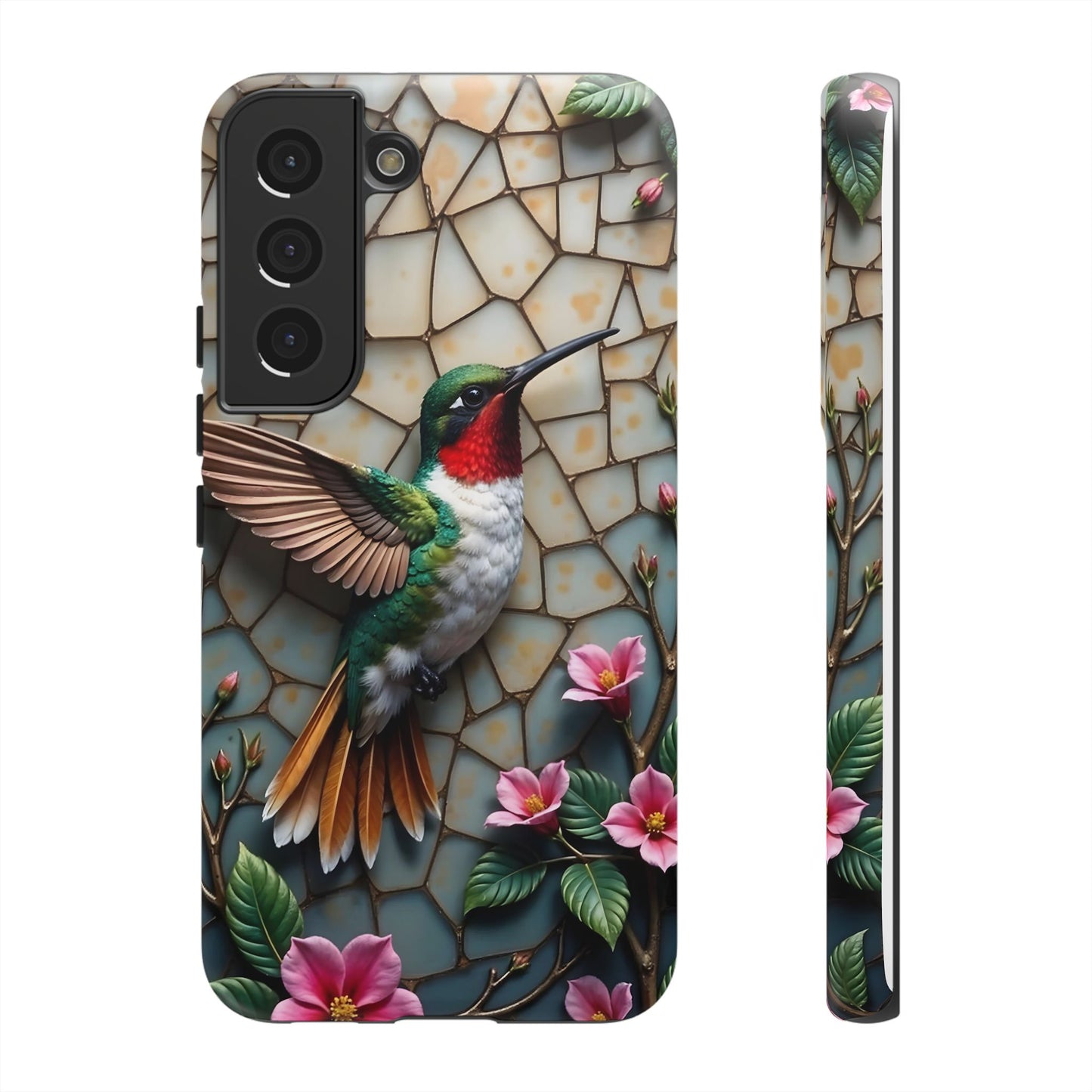 Vivid Hummingbird with Blossoming Branches | Artistic Mosaic Style