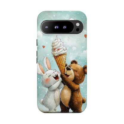 Bear & Bunny Ice Cream Delight - Cute Anime Phone Case for iPhone, Samsung, Google Pixel