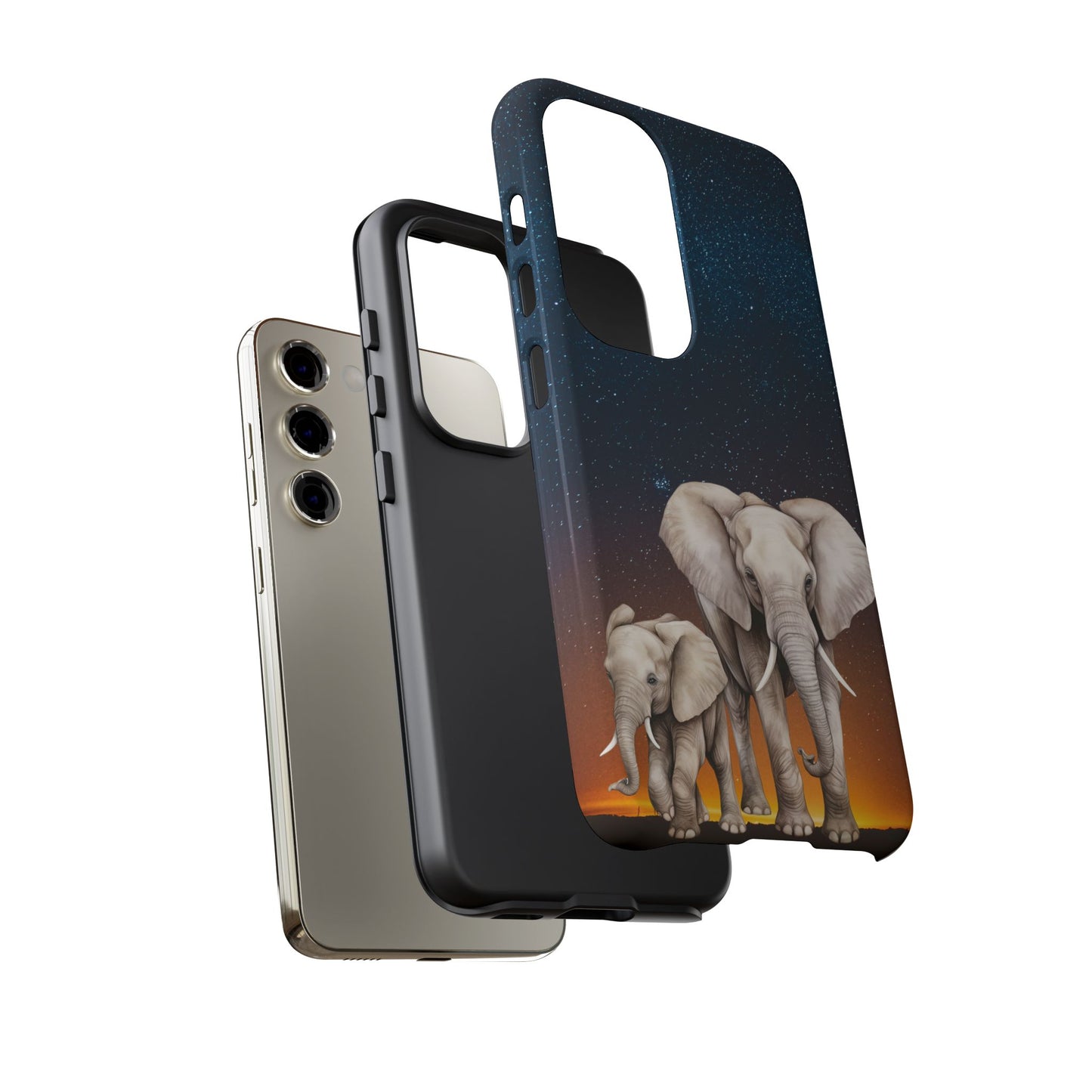 Starry Safari Elephant Family Mobile Cover – Cosmic Wildlife Aesthetic