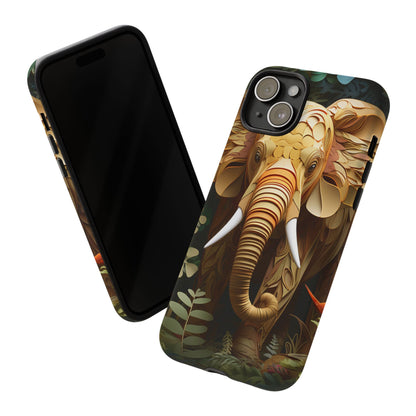 Golden Jungle Elephant Mobile Cover – Intricate Paper Art Design