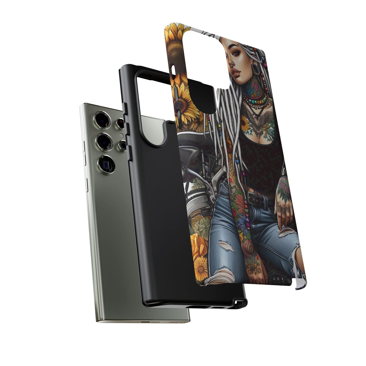 Sunflower Biker Queen – Bohemian Tattooed Rebel Mobile Cover