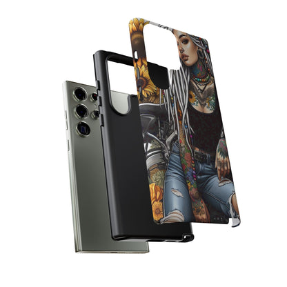 Sunflower Biker Queen – Bohemian Tattooed Rebel Mobile Cover