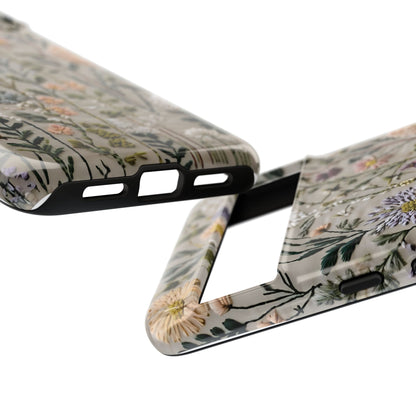 Intricate Embroidery Artwork Featuring Botanical Elements On Beige phone case design.