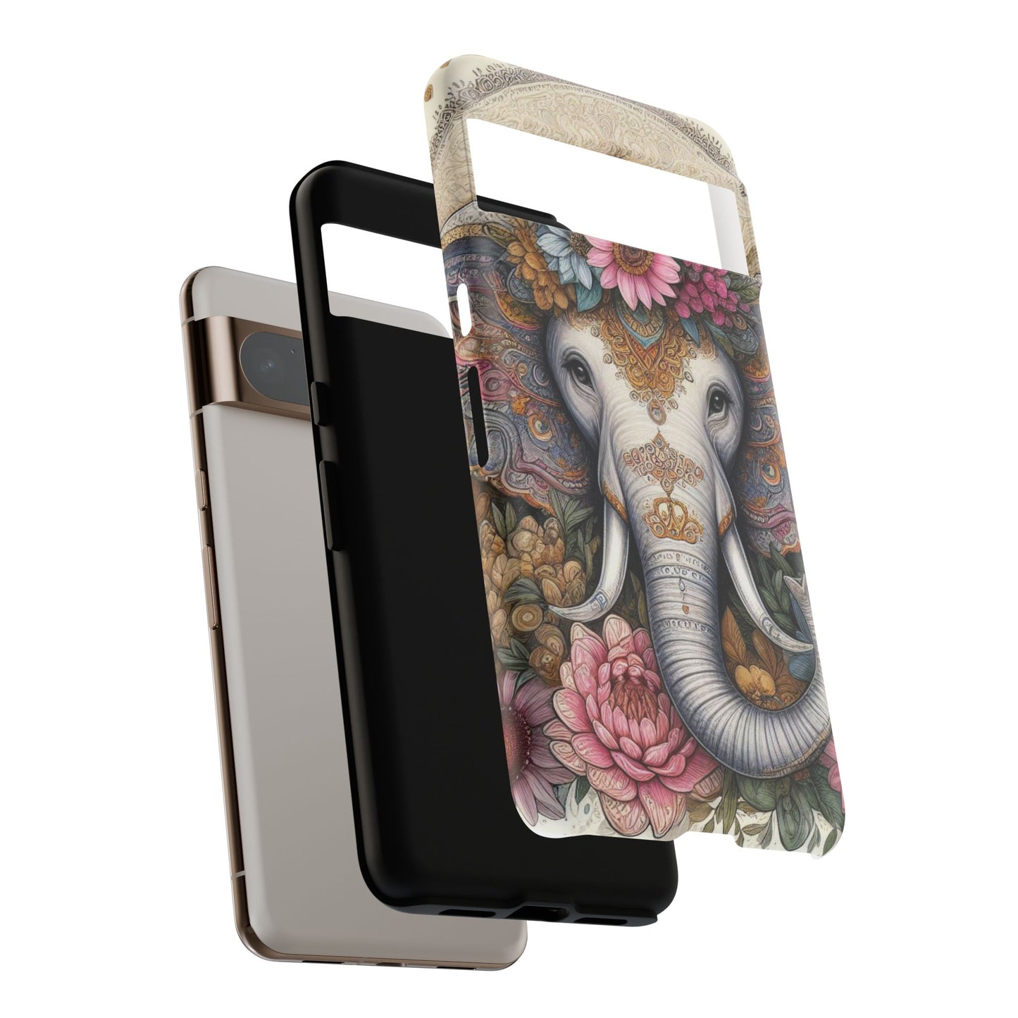 Elegant Floral Elephant Mobile Cover – Royal Mandala Art