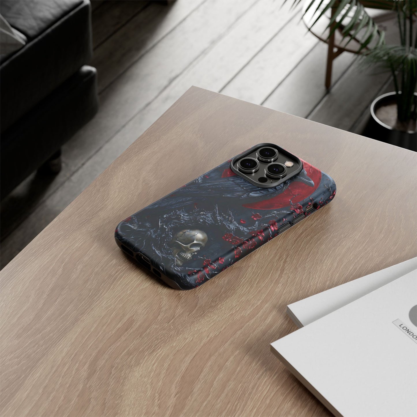 Gothic Sculpture Of Raven On Charcoal Tree Branch phone case design