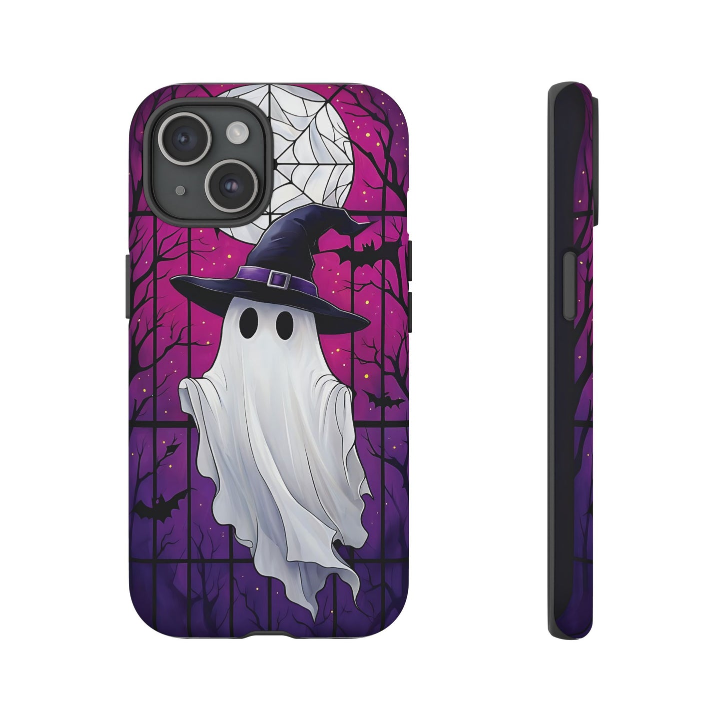Stylized Halloween Illustration of a Ghost in Stained Glass  phone case design.