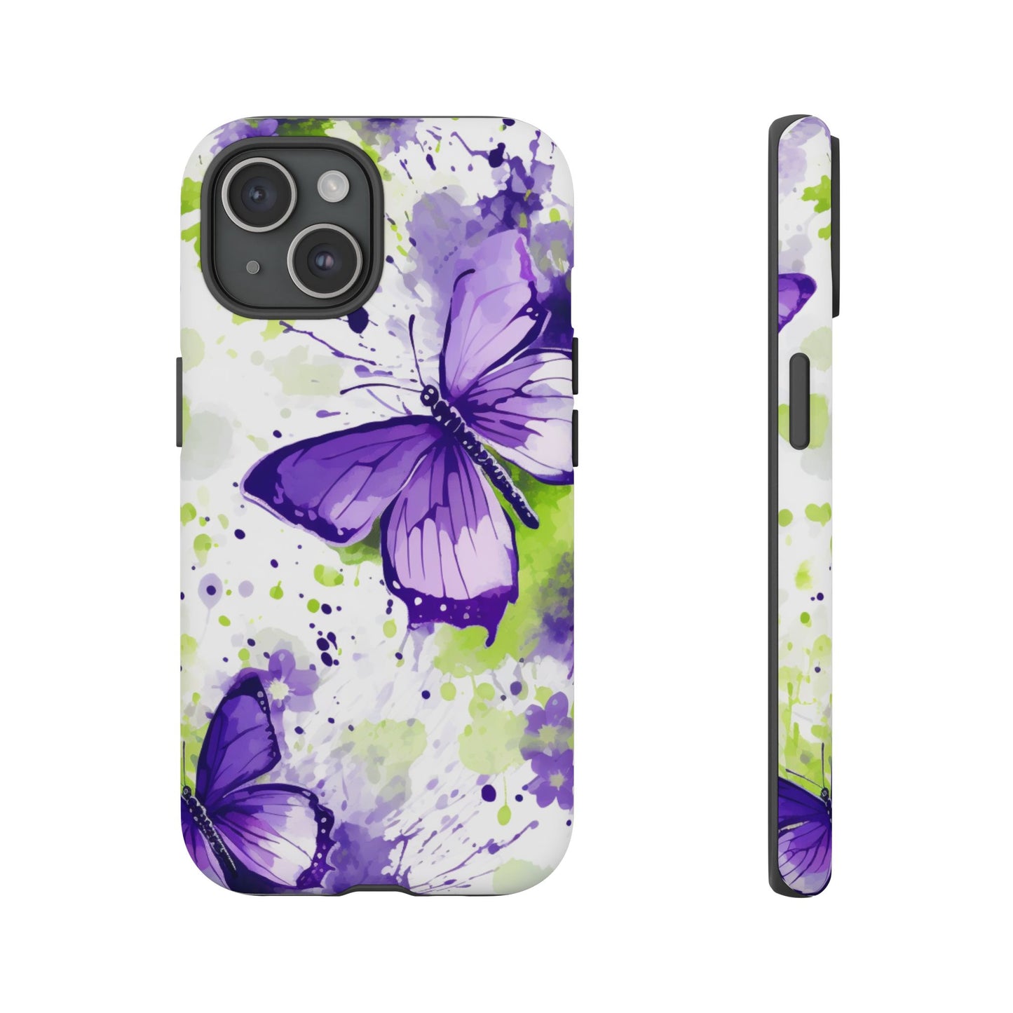 Vibrant Purple Butterfly Splash Mobile Cover – Artistic Green & Violet Aesthetic
