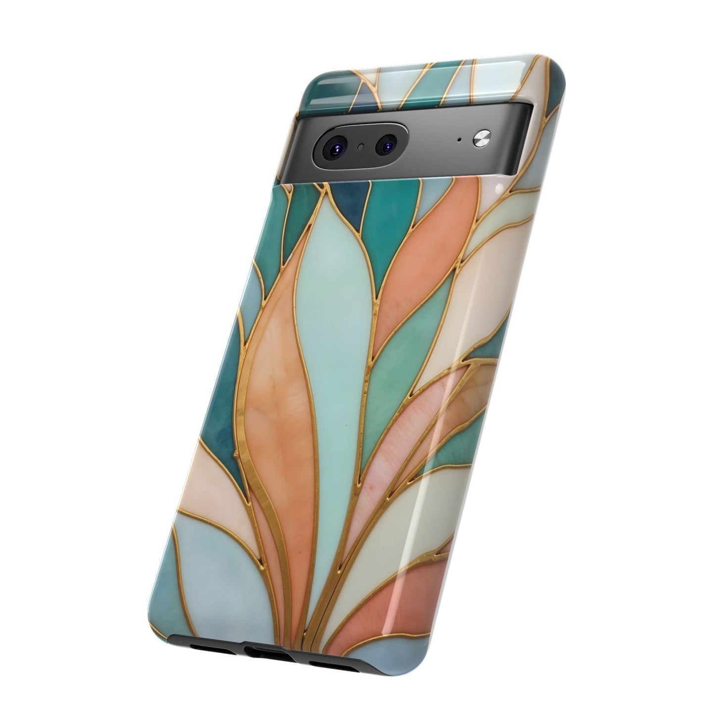Geometric Leaves: Teal, Peach, and Gold Harmony