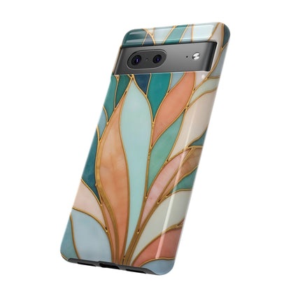 Geometric Leaves: Teal, Peach, and Gold Harmony