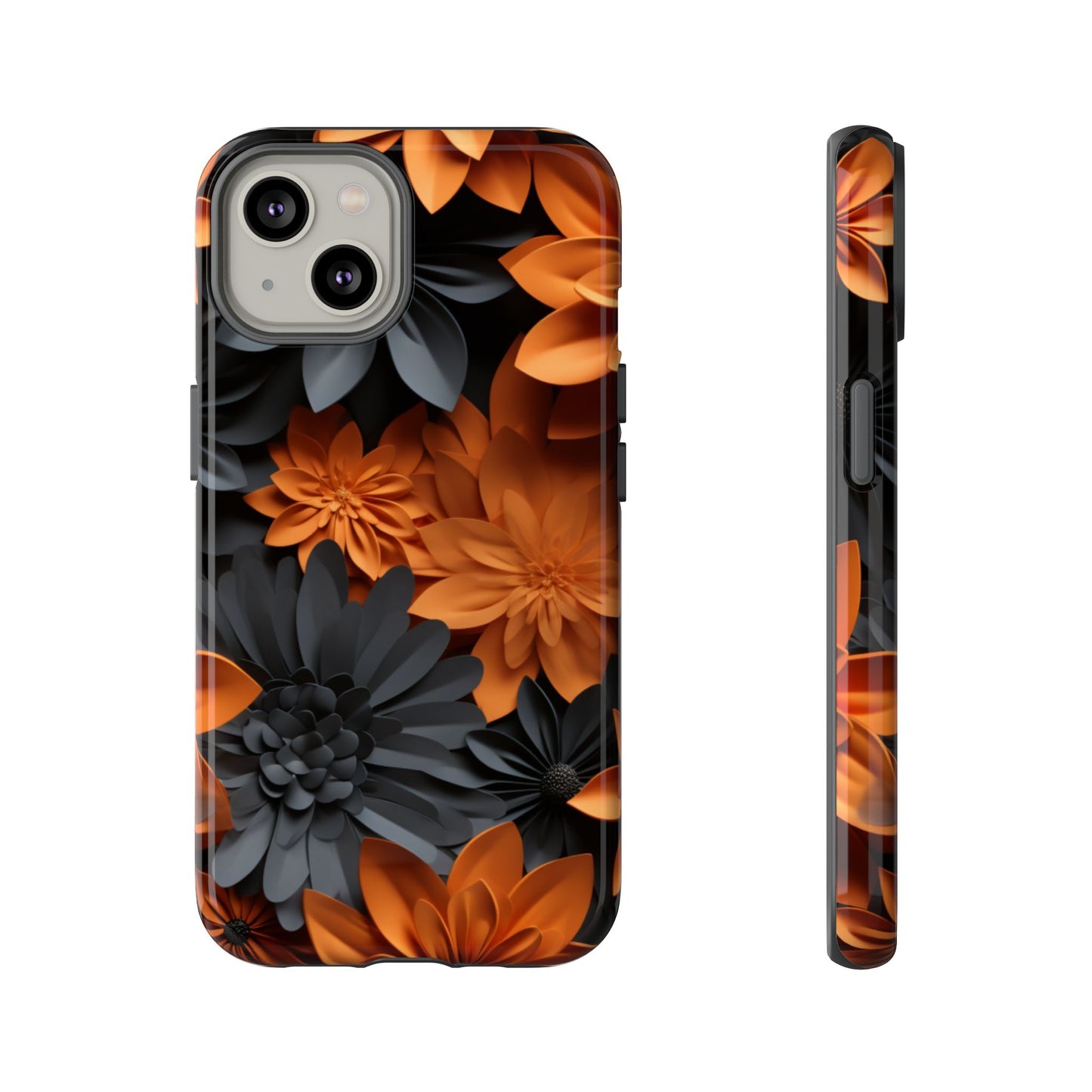 Orange & Black 3D Floral Mobile Case