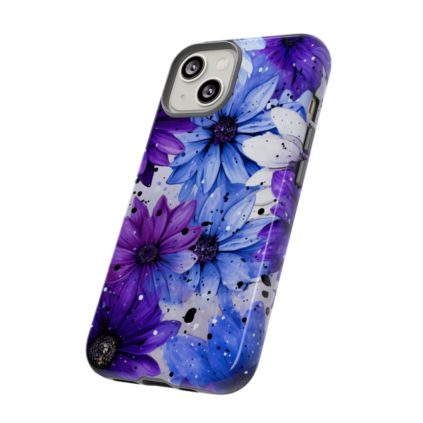 Blue & Purple Floral Splash Mobile Cover – Elegant Artistic Flowers