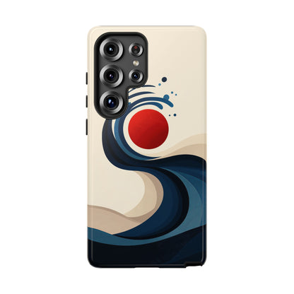 Red Sun Wave – Minimalist Abstract Ocean Case for iPhone, Google Pixel, Samsung