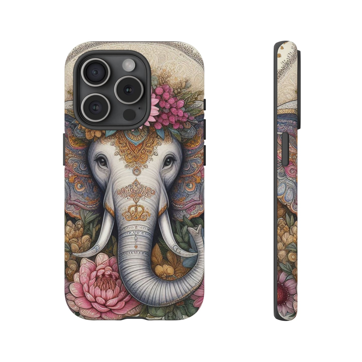 Elegant Floral Elephant Mobile Cover – Royal Mandala Art