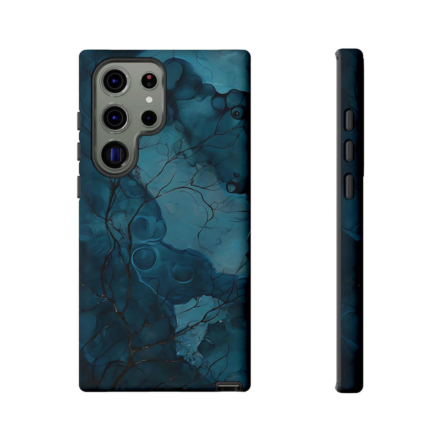 Surreal Abstract Digital Art With Deep Teal And Navy Hues phone case design