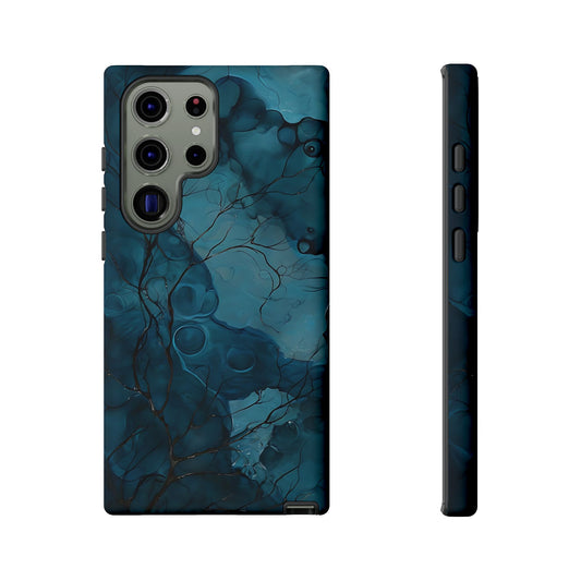 Surreal Abstract Digital Art With Deep Teal And Navy Hues phone case design