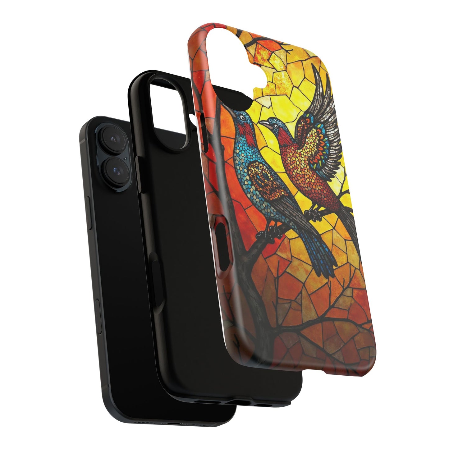 Vibrant Hummingbirds with Stained Glass Charm