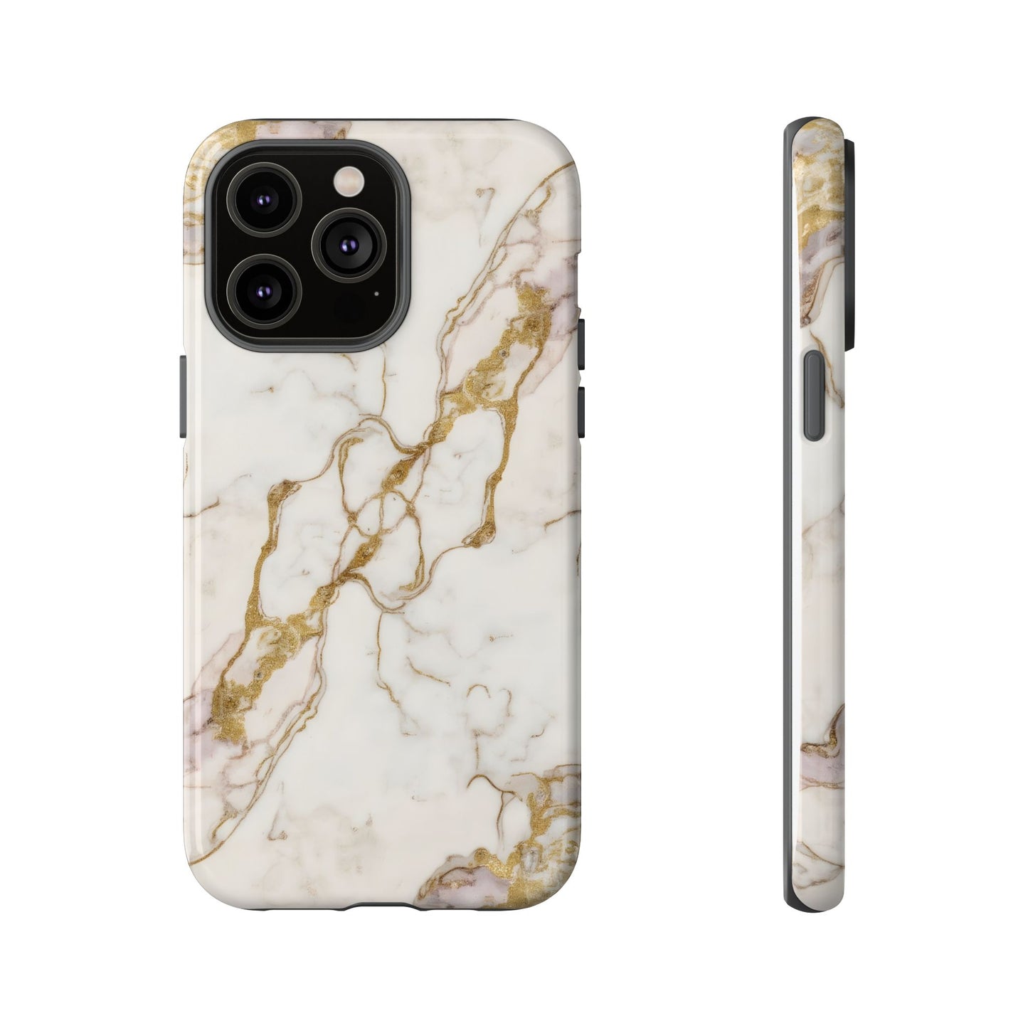 Elegant White and Gold Marble Case Design