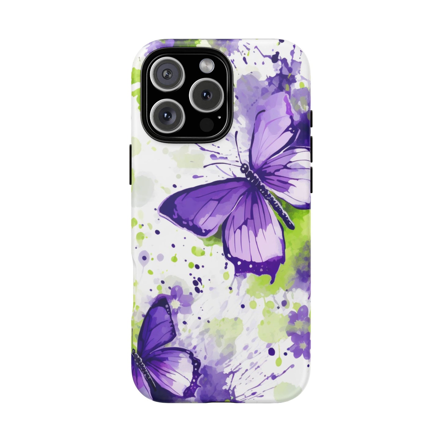 Vibrant Purple Butterfly Splash Mobile Cover – Artistic Green & Violet Aesthetic