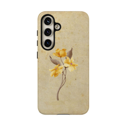 Minimal Vintage Floral Phone Case – Yellow Flower on Beige | iPhone, Samsung & Pixel