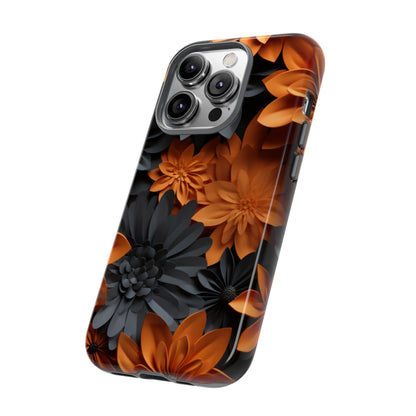 Orange & Black 3D Floral Mobile Case