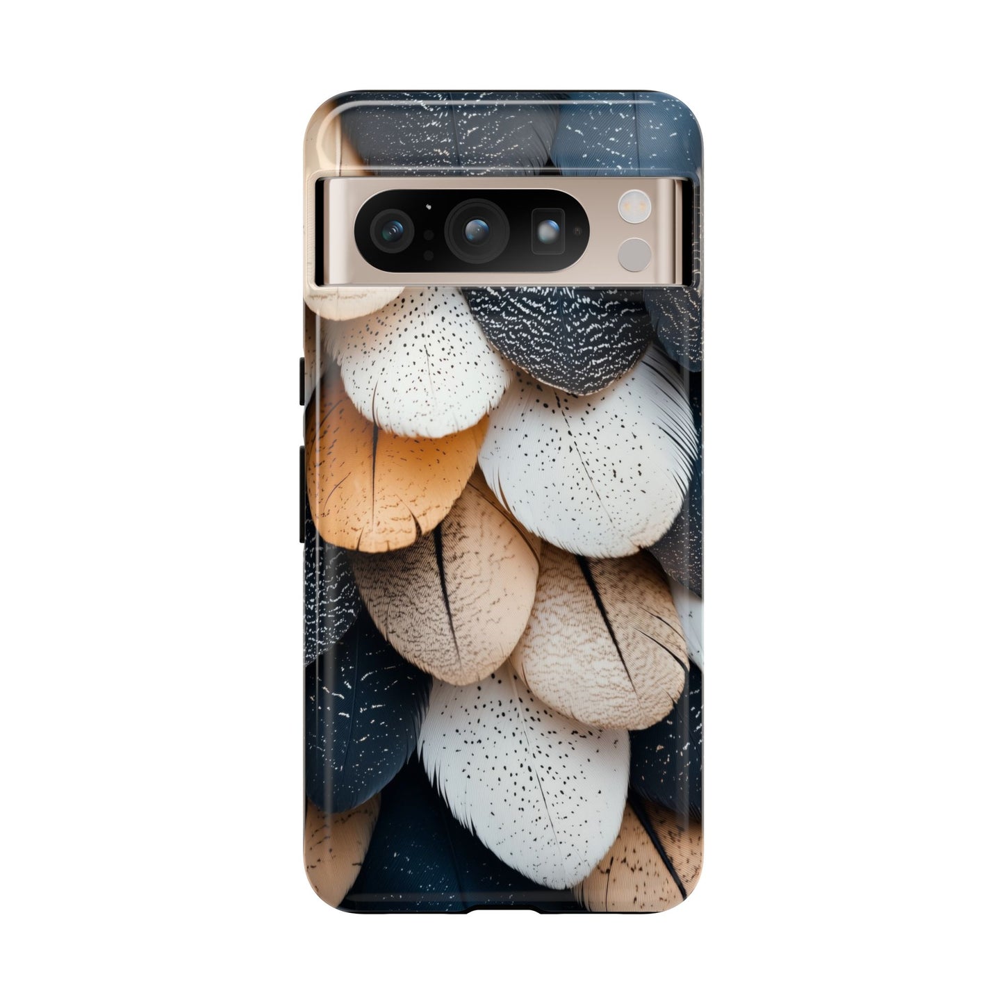 Layered Feather Elegance Phone Case – Black, White & Beige for iPhone, Samsung & Google Pixel