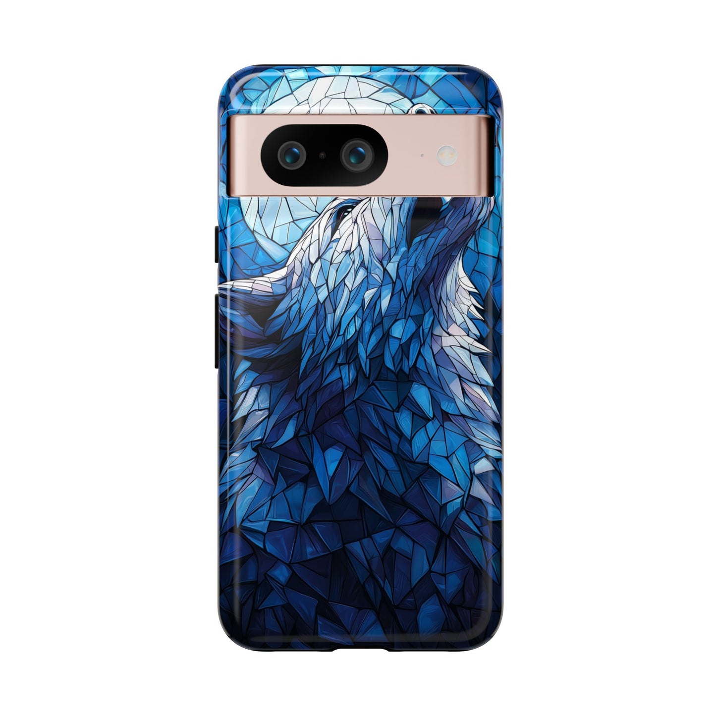 Mystic Moon Wolf – Stained Glass Mosaic Phone Case for iPhone, Samsung & Pixel